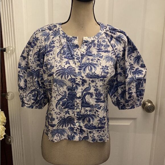 STAUD Chic Blue and White Floral Blouse, XS - Picture 5 of 13